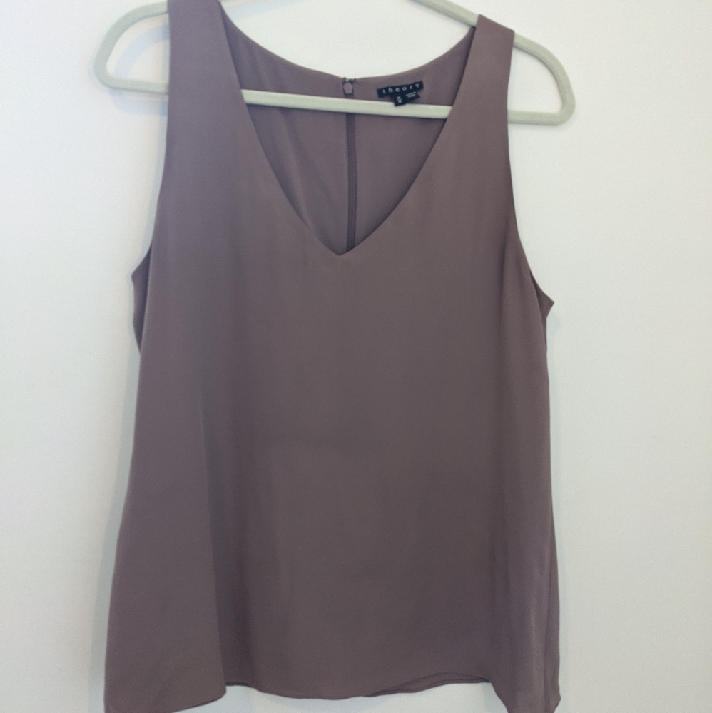 Theory silk mauve sleeveless blouse
